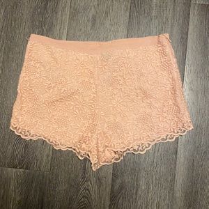 Peachy pink lace shorts